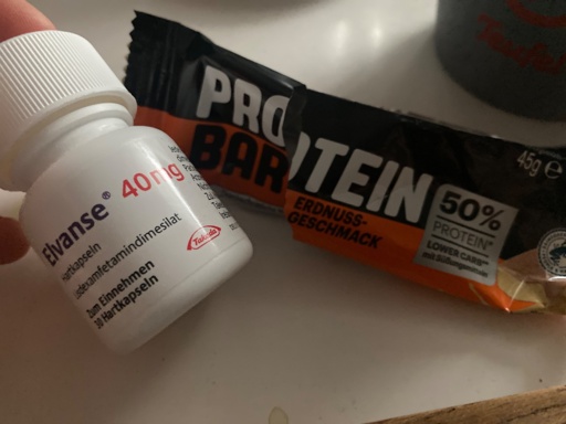 Elvanse 40 mg and empty Protein bar package