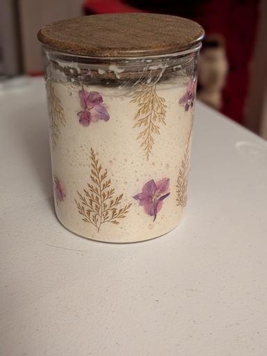 Sourdough Starter in a floral jar.